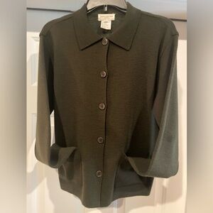 Jones New York~Sport~Army Green~Wool Blend~Button Closure~Knit Sweater~Size S